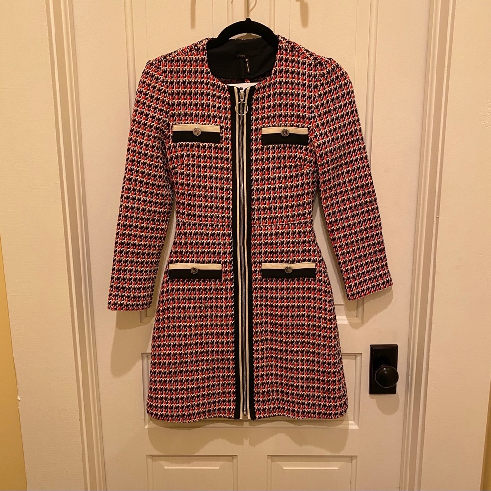🎀SOLD🎀Maje Romane Red Tweed Long Sleeve Dress - Picture 6 of 9